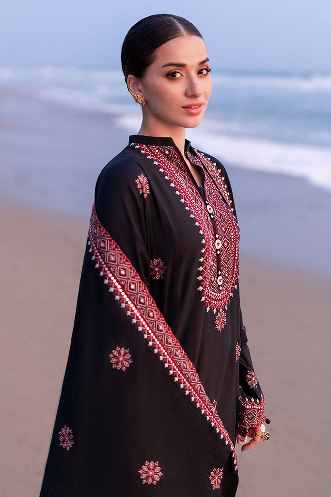 CROSS STICH _ 3PC DHANAK EMBROIDERED SHIRT WITH DHANAK EMBROIDERED SHWAL WITH TROUSER - FIO601