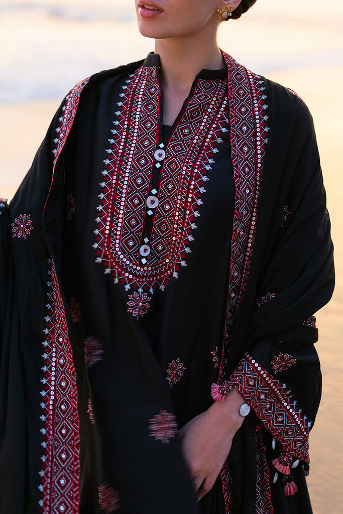 CROSS STICH _ 3PC DHANAK EMBROIDERED SHIRT WITH DHANAK EMBROIDERED SHWAL WITH TROUSER - FIO601