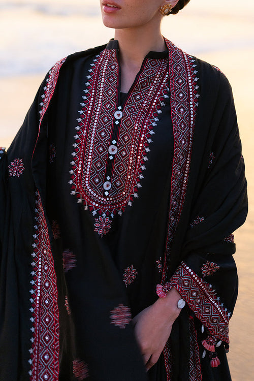 CROSS STICH _ 3PC DHANAK EMBROIDERED SHIRT WITH DHANAK EMBROIDERED SHWAL WITH TROUSER - FIO601